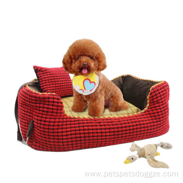 Washable corduroy pet bed with a soft pillow